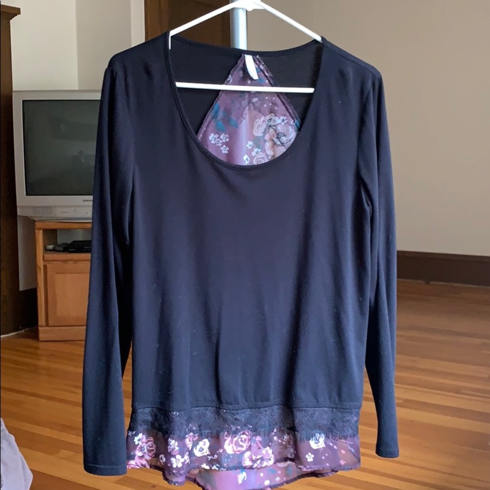 Black Long Sleeve with floral insert open back.